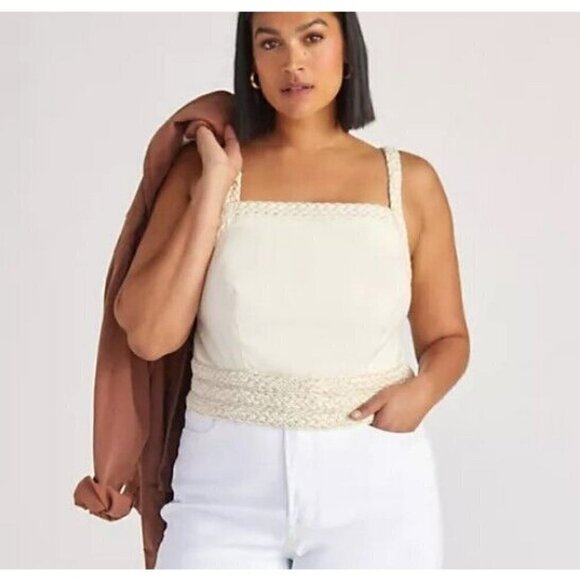 Pilcro Patchwork Cami Top Womens 2X Off White Crop Tank - Picture 1 of 8